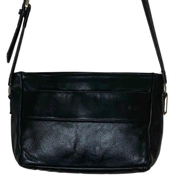 Vintage SAS Black Purse Leather Crossbody Shoulder Bag Adjustable -  Made in USA - Picture 1 of 16